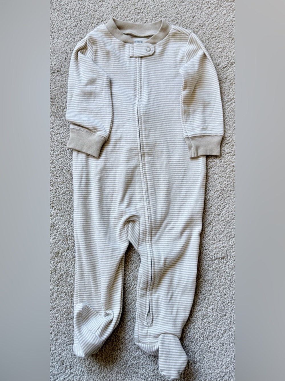 Carter's Cream and Light Beige Striped Footed One-Piece
